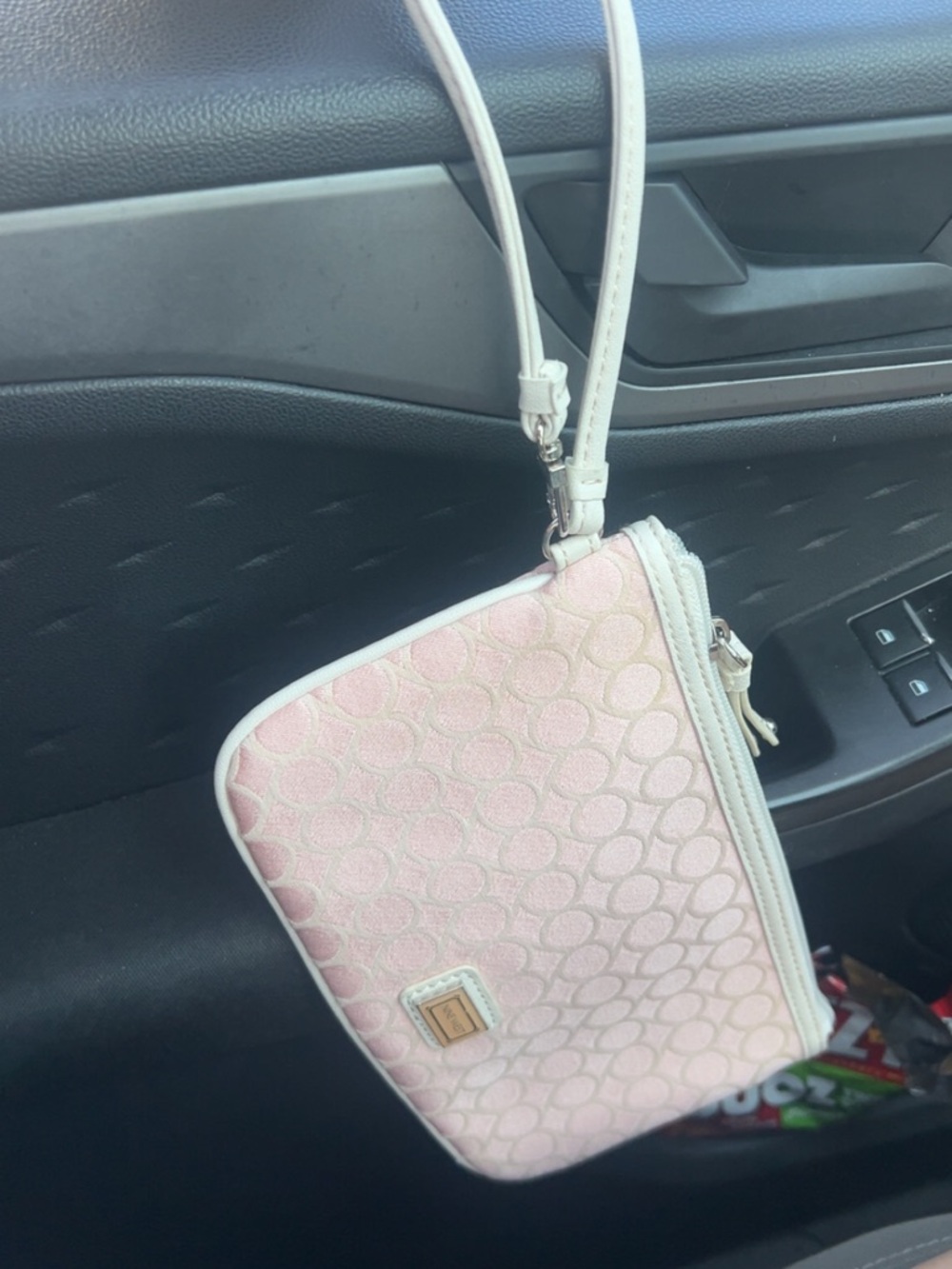Nine West Pink and White Signature Wristlet Clutch